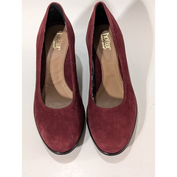 Hotter Wedge Shoes Suede Heels Women's Slip On Maroon Sz 6.5 - Picture 2 of 11